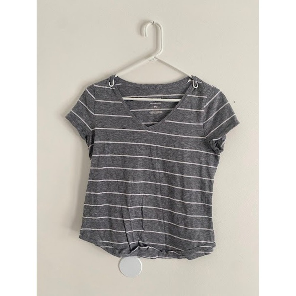 Sonoma Goods for Life Everyday Tee Grey White Striped V-Neck Front Knot Shirt PM